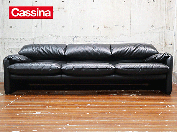 【Cassina】カッシーナ MARALUNGA マラルンガ 黒総革 3人掛け